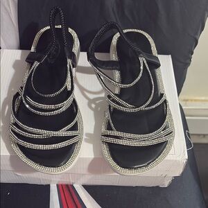 Elegant Black and Silver Women's Sandals